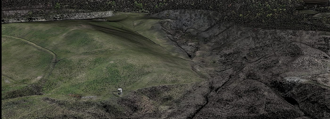 Terrain and surface point cloud of a large site